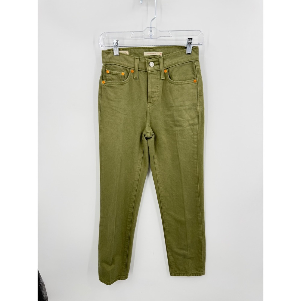 Levi Wedgie Straight Jeans Women 24 Olive Green High Rise Denim Pants